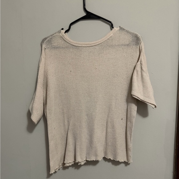 American Eagle Outfitters Cream Knit Short Sleeve Top - Picture 2 of 3